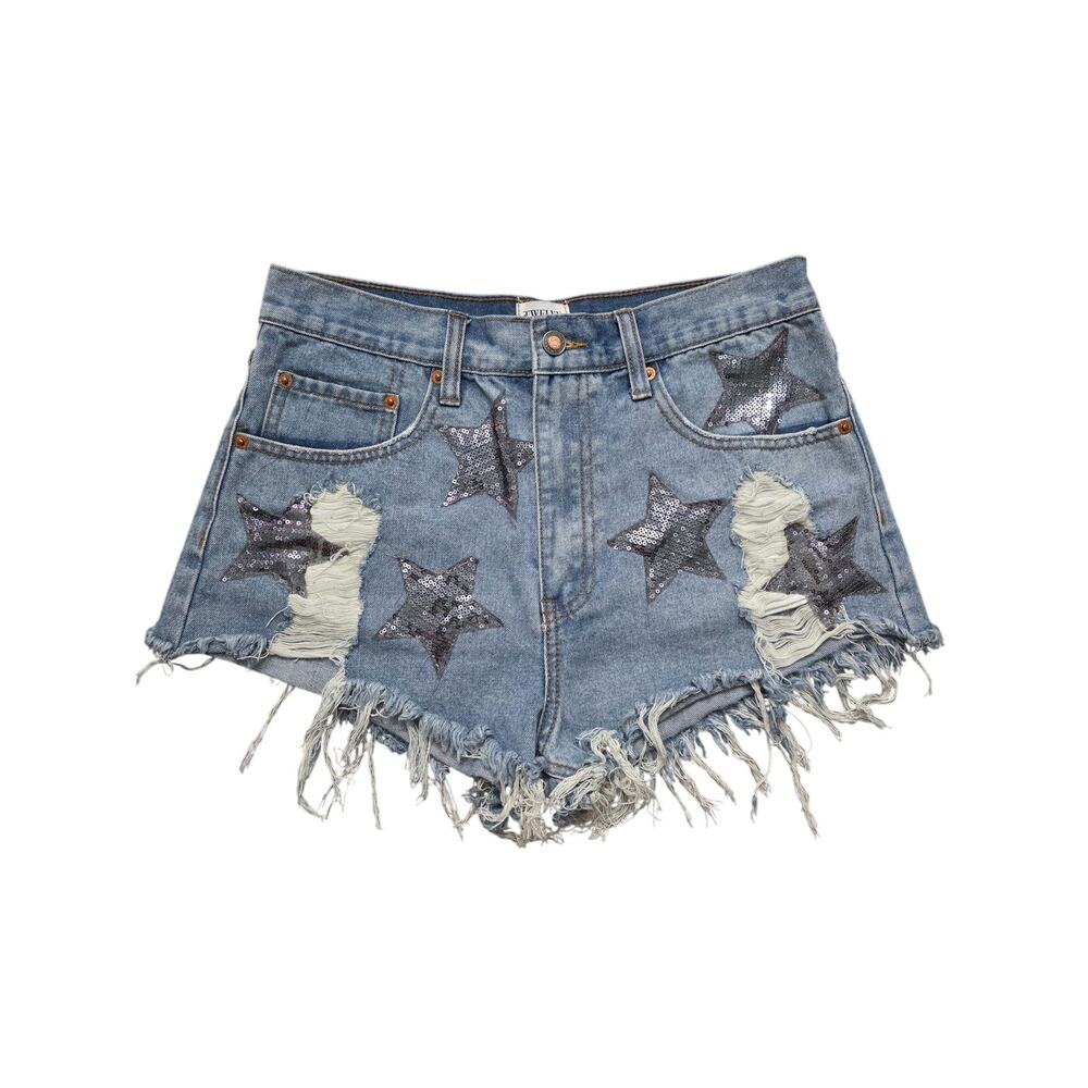 Twelve by Ontwelfth Sequin Star Denim Shorts Size Large